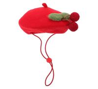 Cabilock Fleece Beret Hat for Dogs and Tiny Animals with Charming Cherry Design, Easy Care and Longevity, for Outdoor Adventures and Party Wear, Stylish Red Pet Beret