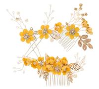 Cabilock Flower with Delicate Romantic Elegant Yellow Hair Bridal Comb Made of Zinc Alloy, Easy to Wear and Convenient to Put or Take, Hair Accessory for Weddings and Birthdays