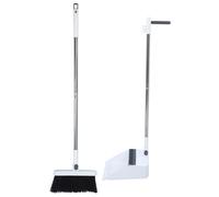 Cabilock Foldable Broom and Dustpan Set with Antihair Bristles Space-Saving Detachable Stainless Steel Handle White Cleaning Favor for Kitchen Office and Home Floor Maintenance