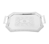 Cabilock Fruit Serving Tray with Handles, European Style Double Ear Plate, Vintage Silver Snacks Decorative Platter for Home Party Ktv Restaurant Cafe