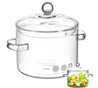 Cabilock Glass Saucepan with Lid, 1.35L Borosilicate Glass Cooking Pot with Two Side Handles, Transparent Small Soup Cooker for Instant Noodles, Simmer Pot, Milk, Soup and Small Portions