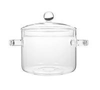 Cabilock Glass Soup Pot with Lid 46.46Oz Heat Resistant Borosilicate Two-Eared Cooking Bowl for Home Use Ideal for Instant Noodles Soup and Small Portions