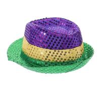 Cabilock Glitter Sequin Fedora Hat for Women Men Vibrant Yellow Green Purple Tricolor Design for Gras Carnival Costume Parties Eye Catching Party Favor Accessory