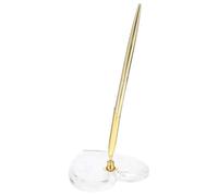 Cabilock Gold Heart-shaped Signing Pen with Stable Acrylic and Metal Holder for Guest Book Use at Wedding Receptions and Private Villas, Elegant Design Ballpoint Pen for Bridal Engagement