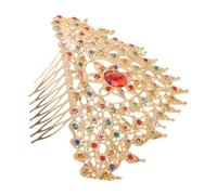 Cabilock Golden Thai Bride Princess Crown Comb Hair Accessory with Rhinestones Chinese Traditional Bridal Tiara Headpiece for Wedding and Birthday Party