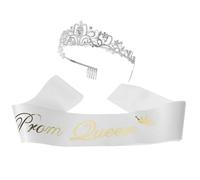 Cabilock Graduation Party Decorations Prom Queen Headband Sash Set Satin Sash with Rhinestone Crown for Festive Celebrations for Photo Props and Unforgettable Memories