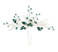 Cabilock Green Rhinestone U-shaped Hair Pin for Brides and Bridesmaids, Flexible Bridal Hair Accessory for Weddings and Engagements