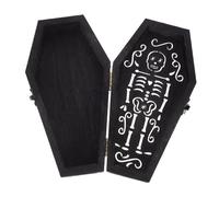 Cabilock Halloween Coffin Jewelry Box with Hollow Skeleton Pattern Wooden Multi Use Organizer for Rings Earrings and Small Items Decorative Storage for Festival Parties and Gifts
