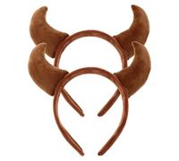 Cabilock Halloween Devil Horn Headband 2pcs Set, Plush Deep Brown Cow Horn Hairband for Cosplay, Party Favor, Wash Face Hair Hoop, Gothic Costume Accessory
