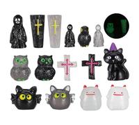 Cabilock Halloween Miniature Resin Figurines with Ghost Demon Crow and Tombstone Decorations for DIY Spooky Village Displays and Graveyard Accessories