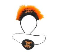 Cabilock Halloween Orange Fuzzy Pirate Headband with Skull Eye Patch Soft Comfortable Lightweight and Adults Cosplay Accessory for Costume Party Supplies