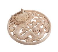 Cabilock Handcrafted Wooden Dragon Wall Hanging Round Applique with Hollow Carved Relief Detailed Dragon Sculpture for Office and Home Furniture Decor Artistic Wood Onlay