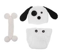 Cabilock Handmade Photography Set for Boys Featuring Woolen Yarn Puppy Design Outfit with Hat and Shorts, for Milestone Shoots and Hundred Days Celebrations, Safe for Sensitive Skin
