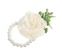 Cabilock Handmade Rose Wrist Corsage Bracelet with Realistic Faux Flowers and Pearls Bridal Flower Accessory for Weddings Bridesmaids Prom Party Homecoming Elegant Green Leaf Design