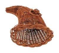 Cabilock Handwoven Wicker Cornucopia Basket with Rattan Horn, Large Rustic Storage Basket for Thanksgiving Harvest Table Centerpiece and Autumn Fruit Display