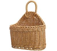 Cabilock Hanging Storage Basket Woven Rattan Wall Basket for Kitchen Garlic Ginger Storage 9X7.5X2.4 Inch Rustic Handmade Organizer