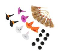 Cabilock Hat Set with Broom Cauldron Halloween Decorations for Parties Cosplay and Mini House Decor Tiny Doll Hats for Creative Halloween Celebrations