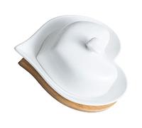 Cabilock Heart-Shaped Ceramic Butter Dish with Smooth Food Serving Plate and Bamboo Handle Household Porcelain Butter Plate with Base Tray and Snacks Storage