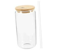 Cabilock High Temperature Resistant Transparent Glass Cup with Lid and Straw Multi Function Juice Milk Tea Coffee Mug Wide Mouth for Beverages Easy to Packaging
