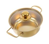 Cabilock Induction Compatible Golden Stainless Steel Ramen Pot with Glass Lid and Dual Handles Small Sauce Pan for Quick Heating Energy Efficient Soup and Noodle Cooking Pot