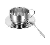 Cabilock Insulated Double Wall Stainless Steel Coffee Mug Set with Saucer Thickened Espresso Cup for Hot Cold Beverages Stackable Design Burn-Resistant for Home and Office Use