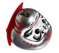 Cabilock Japanese Porcelain Fortune Statue Miniature Ceramic Ornament for Home and Car Decor Compact Lucky Desk Decoration with Silver Finish for Living Bedroom and Dashboard