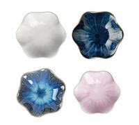 Cabilock Japanese Small Plate Set Ceramic Flower Dinner Plate Appetizer Dessert Sushi Sauce Dishes, 4.3 Inches, Microwave, Oven & Dishwasher Safe Porcelain Small Plates, Set of 4
