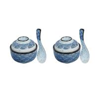 Cabilock Japanese Style Ceramic Soup Bowl with Lid and Spoon Multi-Function Covered Soup Bowl for Miso Ramen Rice 4.09X4.09X7.48In Heat Retaining Design for Home and Kitchen Use