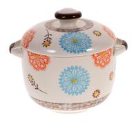 Cabilock Japanese Style Lidded Ceramic Soup Bowl with Handles Stew Pot for Bird Nest Yogurt Desserts and Salads Porcelain Kitchen Steaming Dish with Lid Hand-Painted Floral Design