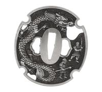 Cabilock Japanese Tsuba Hand Guard 8x7.3x0.5cm Metal Material with Engraved Dragon Design Providing Grip Comfort and Improved Balance, for Martial Arts and Cultural Exhibitions