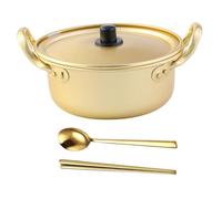 Cabilock Korean Ramen Pot Small Aluminum Noodle Cooker with Gold Chopsticks and Spoon Lightweight Portable Cooking Pot for Instant Noodles Soups Stews Camping and Home Use