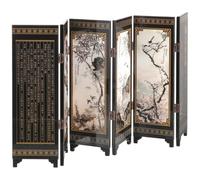 Cabilock Lacquer Folding Screen Ornament Small Decorative Room Divider with Chinese Style Painting of Plum Orchid Bamboo Chrysanthemum Elegant Mini Partition for Home and Office
