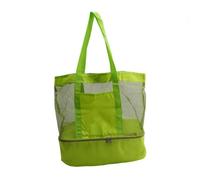 Cabilock Large Mesh Beach Bag with Insulated Cooler Bottom Zipper Tote Red Portable Pool Picnic Grocery Sandproof Travel Bag for Women Family Green