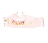 Cabilock Light Gold Decorative Crystal Crown Hairband with Birthday Waistband Sash Set for Women Party Headwear 21st Birthday Celebration Accessories