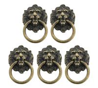 Cabilock Lion Head Pulling Handle 5pcs Zinc Alloy Vintage Chinese Style Silver for Drawer Bookcase Household Interior