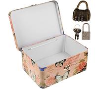 Cabilock Lockable Box with Code Storage Box with Lock Tinplate Storage Box with Padlock Vintage Style Rectangle Desktop Storage Tin Canister for Chocolate Candy Tea Rose Butterfly