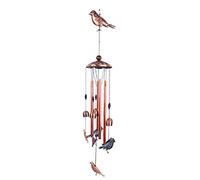 Cabilock Metal Pipe Wind Chime Garden Ornaments Outdoor Brass Hanging Wind Bell Robin Pattern Home Decor