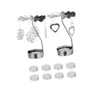 Cabilock Metal Rotating Carousel Candlestick Holder Set 10pcs Heart Pendant, Rose Decoration and 8 Tealight Candles, Metal Candle Holders for Dinner Table and Home Décor