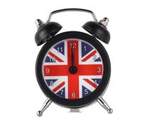 Cabilock Mini Analogue Alarm Clock, Union Flag Twin Bell Desk Clock, Black | Numbered Analogue Dial, Classic Metal Frame, Compact Tabletop Design for Bedroom, Dorm, Study Desk and Home Office