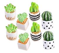 Cabilock Mini Cactus Figurines Small Resin Succulent Display 8pcs Resin Potted Plants Ornamental for Room Decoration for Home, Office, Car Or Mini House Decor