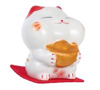 Cabilock Mini Ceramic Chinese Luck Waving Cat Figurine Compact Prosperity Symbol for Home Office Desk Decoration Traditional Porcelain Wealth Maneki Neko Ornament