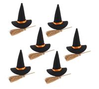 Cabilock Mini Witch Hat and Broom Set for Halloween Decorations Felt Wizard Accessories with Handwoven Broomsticks Reusable Compact Decor for Party Favors DIY Crafts Tabletop Display