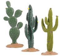 Cabilock Miniature Cactus Decoration Set 3pcs Synthetic Green Tropical Desert Plants Tabletop Ornaments Tiny Yellow Flower and Round Petal Cactus for Home Office Decor