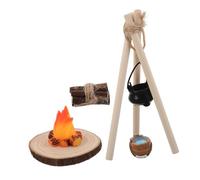 Cabilock Miniature Fake Campfire Dollhouse Outdoor Scene Craft Artificial Flame Models Pretend Play Hanging Pot Tabletop Fireplace Decoration