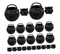 Cabilock Miniature Witch Cauldron and Bucket Set for Halloween Micro Landscape Ornaments Mini Cauldron Pots and Buckets for Dollhouse and Desktop Decoration
