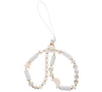 Cabilock Moon Star Pearl Beaded Phone Wrist Chain Soft Clay Handmade Mobile Phone Lanyard Decoration White Stylish Accessory for Women