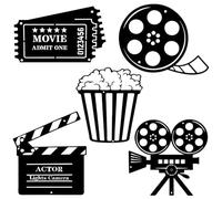 Cabilock Movie Theater Wall Art Decor - Unique Home Cinema Decorations with Popcorn Film Reel Movie Ticket Projector & Clapperboard for Theater Room & Holiday Parties