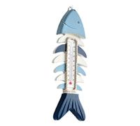 Cabilock Nautical Wooden Fish Bone Temperature Gauge Accurate Indoor Outdoor Wall Hanging Ornament Beach Themed Rustic Coastal Decor for Patio Garden Living