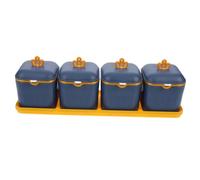 Cabilock Nordic Style Kitchen Spice Box Set Blue Single Layer Seasoning Jar Multi Functional Condiment Storage Pot with Smooth Surface Safe Material for Salt Sugar Mustard Cooking