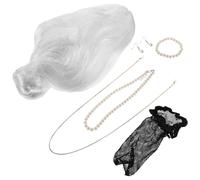 Cabilock Old Lady Wig Costume Set for Women Gray Natural-looking Grandma Cosplay with Glasses Chain Necklace Bracelet Earrings for Halloween Christmas Theatrical Group Events